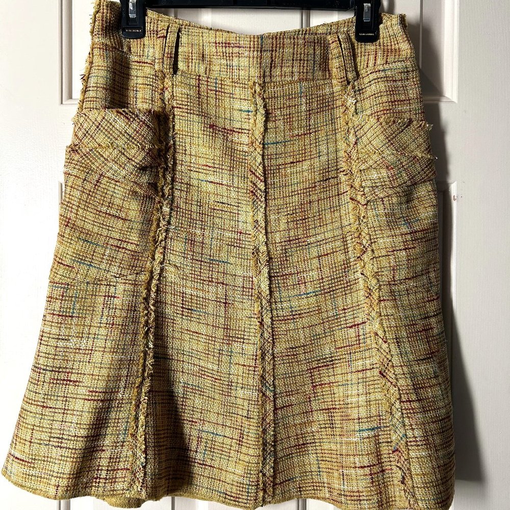 Tweed Skirt, Yellow gold green, with Burgundy Accents